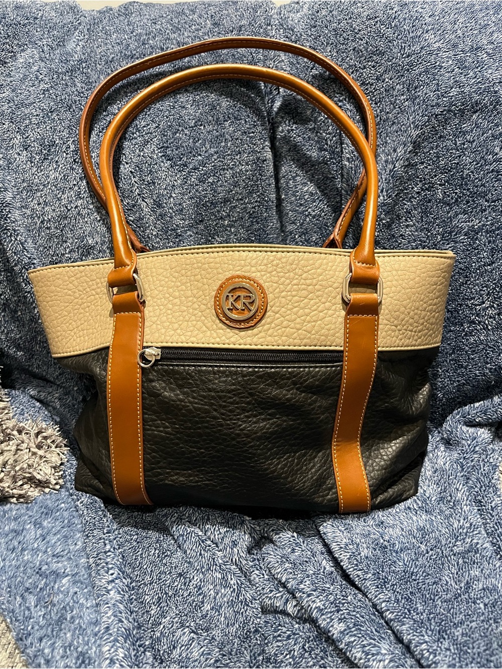 Kim Rogers Black, Tan & Cream Colorblock Tote